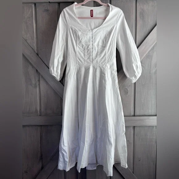 STAUD White Swell Dress Midi bustier corset Dress flowy cotton blend M - Picture 4 of 13